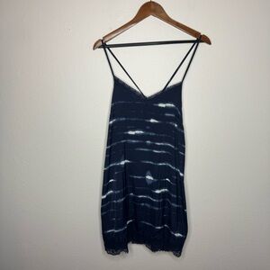 Aerie Blue Tie‎ Dye Satin Lace Slip Dress